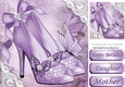 Pretty purple shoe with diamantes and lace corners 8x8