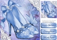 Pretty blue shoe with diamantes and lace corners 8x8