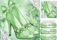 Pretty green shoe with diamantes and lace corners 8x8