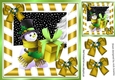 Snowman with present and gold bows 8x8
