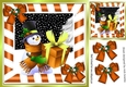 Snowman with present and orange bows 8x8