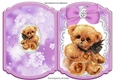 Cute little bear with lilac bow on lace bracket card