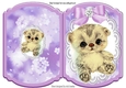 Cute littler kitten with lilac bow on lace bracket card