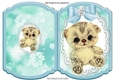Cute little kitten with blue bow on lace bracket card