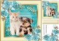 pretty floral frame with puppy and kitten 8x8
