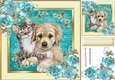 pretty floral frame with cuddling kitten and puppy 8x8