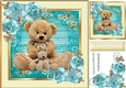pretty floral frame with teddy and friends 8x8