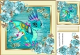pretty floral frame with cute turq dragon 8x8