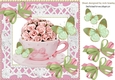 pretty pink roses in a teacup with butterflies 8x8