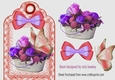 Pretty vintage roses with butterfly and bow on a tag (red)
