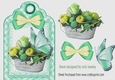 Pretty vintage roses with butterfly and bow on a tag (turq)