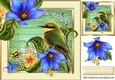 Pretty bird on a branch in floral frame 8x8 (blue)