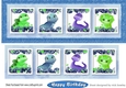 four cute dinos in blue glitter DL