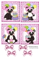 4 cute birthday pandas with pink bows toppers