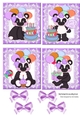 4 cute birthday pandas with lilac bows toppers