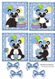 4 cute birthday pandas with blue bows toppers
