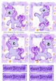 4 Cute purple little ponies in daisy frame toppers