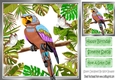 brown/blue painted parrot in tropical leaf frame 8x8