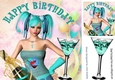 Birthday girl with cocktails (turq) 8x8