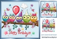 cute owls in party hats on a branch 8x8