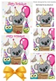 cute koala bear with owls partying pyramids