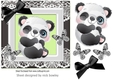 Cute Panda with butterflies, lace and black bow 7x7 (two)