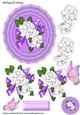 Pretty lilac lace doillie with white flowers cut out