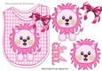 Cute pink lion on a check bib with bow for baby girl