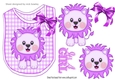 Cute purple lion on a check bib with bow for baby girl