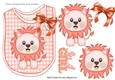 Cute peach lion on a check bib with bow for baby girl