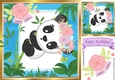 Cute panda with pretty flowers 8x8 (two)