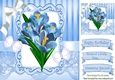 Pretty blue iris with butterflies and diamante bow 8x8