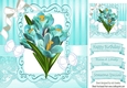 Pretty turq iris with butterflies and diamante bow 8x8