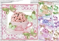 4 Pretty coloured roses in a teacup with butterflies card fronts  mini kit