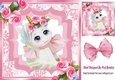 Pretty unicorn with roses and pink bow 8x8