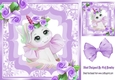 Pretty unicorn with roses and purple bow 8x8