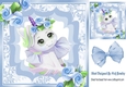 Pretty unicorn with roses and blue bow 8x8