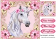 Gorgeous white unicorn with pink flowers 8x8