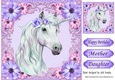 Gorgeous white unicorn with purple flowers 8x8