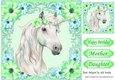 Gorgeous white unicorn with green flowers 8x8