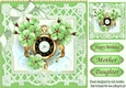 Pretty green floral clock with white bow 8x8