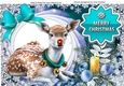 Pretty Deer in snow frame with baubles A4 (turq)
