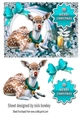 Pretty Deer in snow frame with baubles A5 (turq)