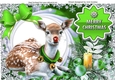 Pretty Deer in snow frame with baubles A4 (green)