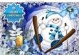 jolly snowman in snow frame with baubles/bow A4 (blue)