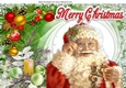 Lovely Santa with red christmas baubles in green snow frame A4