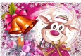 Cute reindeer with gold/pink bells A4