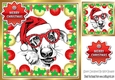 Lovely Dog in santa hat in bauble frame 8x8 (four)
