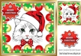 Lovely cat in santa hat in bauble frame 8x8