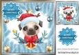 Cute pug in blue festive frame with baubles 8x8 (one)